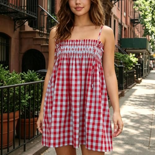 Image of Women Boho Floral Mini Dress Cute Graphic Spaghetti Strap Backless Sundress