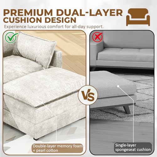 Image of LEVELEVE 112.5 inch U-Shape Modular Sofa with 2 Ottomans, Deep Seat Cloud Convertible Sleeper, 2 Arm Pillows, Comfortable Upholstered Furniture for Living Room Apartment, Beige