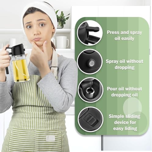 Image of Oil Spray Bottle for Cooking, Premium Glass 2 in 1 Oil Dispenser for Kitchen, Food Grade Oil Sprayer Containers with Nozzle, Oil Bottle for Air Fryer, Roasting and Frying | 500ml Multicolour