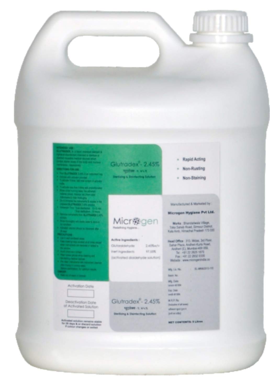 Glutaraldehyde solution 2.45 5 Ltr packaging (Inactivated) (Activator