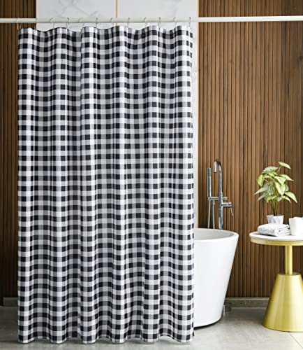 image for Biscaynebay Textured Fabric Shower Curtains, Black & Grey 72 Inches by