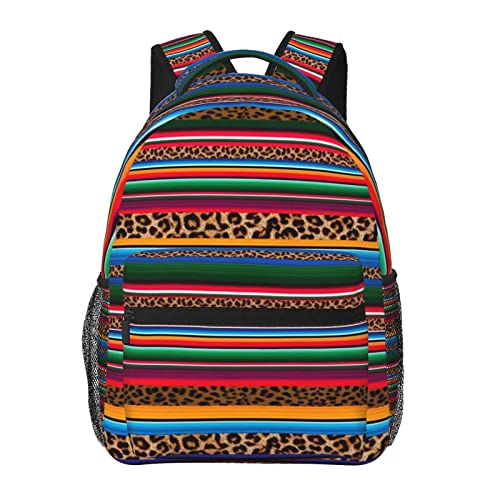 Mexico Serape Leopard Print Backpacks 15in Laptop Backpack Multipurpose Double Shoulder Bag For Men Women Gifts