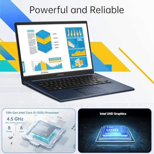 Image of ASUS Vivobook 14 Laptop, 14 inch FHD Display, Intel Core i3-1315U, 40GB RAM 1TB PCIe SSD, 128gb 9H Docking Station, Bluetooth 5.1, Webcam, Wi-Fi 5, Windows 11 Pro, Quiet Blue
