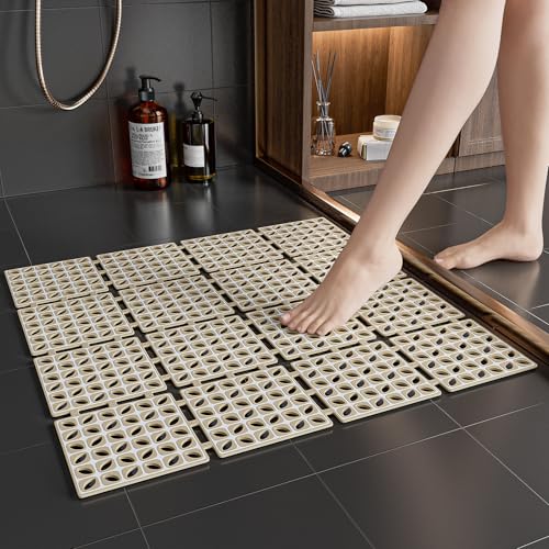 XIYUNTE Alfombrilla de ducha cuadrada grande antideslizante, 24 x 24 pulgadas, TPE para ducha interior, alfombrilla de ducha antideslizante, alfombrilla de baño cuadrada con ventosas y agujeros de