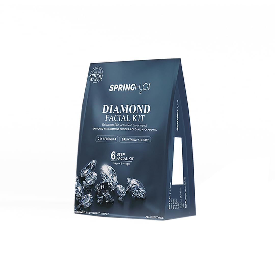 Diamond Facial Kit 60 gm| 2 in 1 Formula Brightening+Repair | Enriched with Organic Avocado oil and Diamond Powder| Simple 6 Step