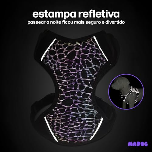 Coleira Peitoral Power + Guia Elástica Cachorro MADOG Tamanho:G;Cor:Laranja