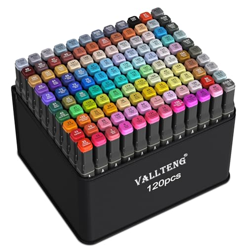 Vallteng 120 Couleurs feutres à alcool twinmarkers avec base et sac – mode, stylisme, design textile, illustration vêtements, croquis créatif
