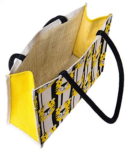Image of H&B Jute Bag for Shopping - Printed Jute Bag | Shoulder Bag | Shoppers Tote | Jute Bag Big Size | Grocery Bag | eco Friendly Bags for Shopping - Cute & Quirky Collection (Little Tiger - Yellow)