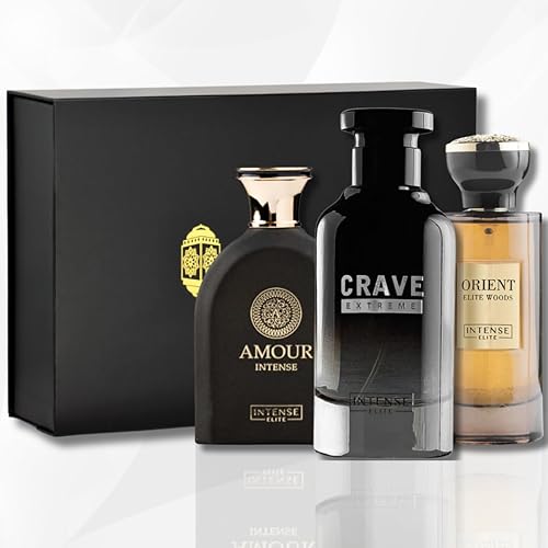Amour Intense, Orient Elite Woods & Crave Extreme EDP 3.4 fl oz (3.4 onzas) con caja de regalo magnética para hombre, colonia de larga duración