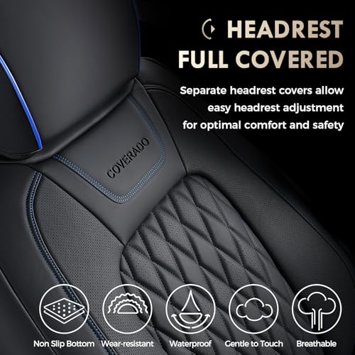 Image of Coverado Leather Rear Seat Covers Fit for Ford F150 F250 F350 F450, Waterproof Ford Truck Rear Seat Covers Fit for 2015-2026 F150 & 2017-2026 F250 F350 F450 (Blueline)