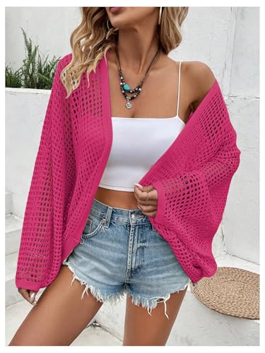 Image of Verdusa Women's Oversized Summer Cardigan Lightweight Sweater Crochet Knit Beach Cover Up Spring Vacation Outfits