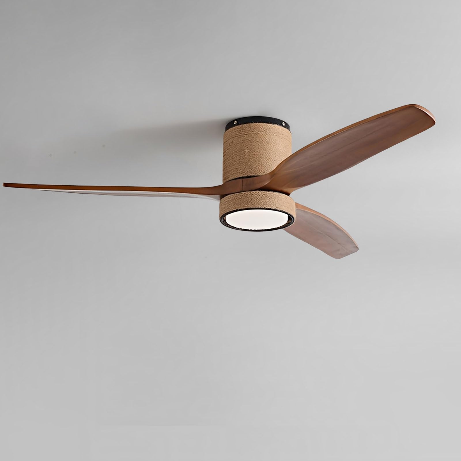 IBalody 42in Flush Mount Ceiling Fans with Lights Farmhouse Hemp Rope Ceiling Fan Light with Remote Control, Wood Blades Modern Quiet Ceiling Fans for Bedroom/Living Room/Patio/Indoor