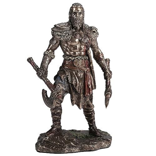 Estatua de Guerrero Vikingo con Hachas Gemelas de Resina