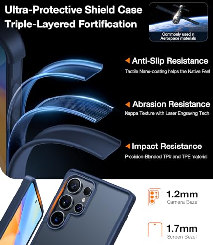 Image of TORRAS Shockproof for Samsung Galaxy S25 Ultra Case, 12FT Military-Grade Protection, Slim Case for Samsung S25 Ultra Case, Matte Translucent Blue, Thin, Guardian Series