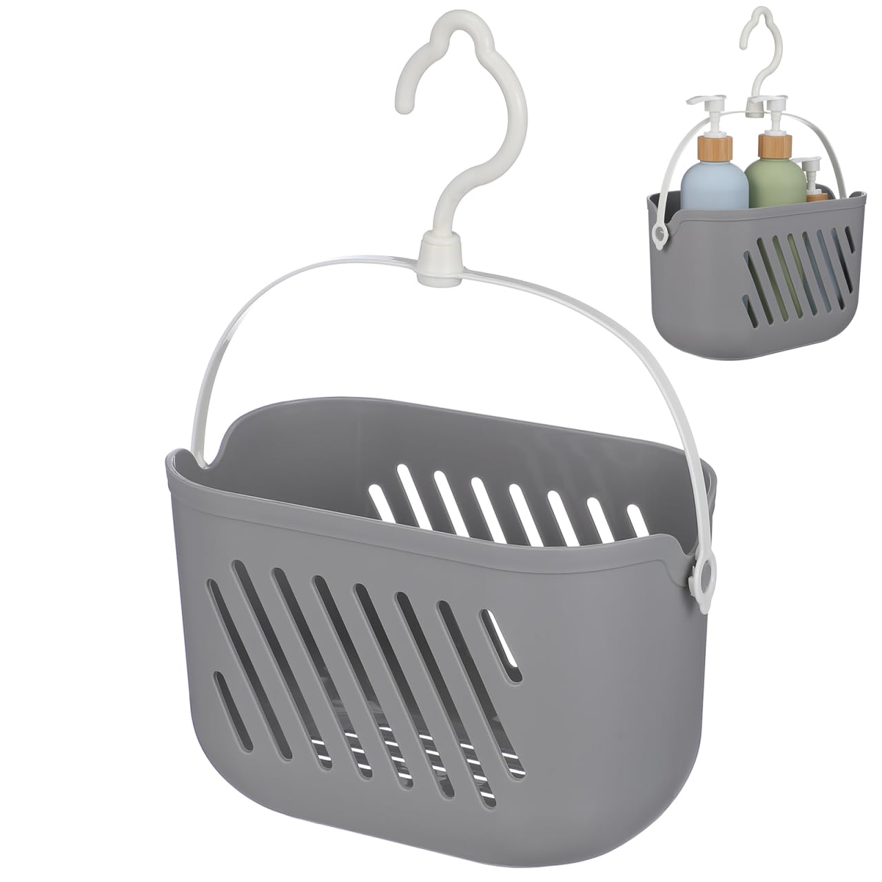 Gatuida Cestino portaoggetti in plastica con gancio, organizer da appendere per doccia e cucina, 21 x 14 x 13 cm
