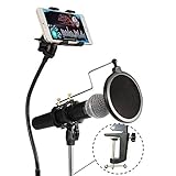 VIMVIP 3-in-1 Recording MV Professional Phone Microphone Stand Support with Angle Adjustment 360° Swivel Holder, Including: Mic Stand, Phone Mount and Pop Filter for iPhone, Samsung, and More (Black)