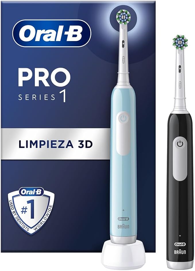 Oral-B Pro Series 1 Cepillos de Dientes Eléctricos con Mango Recargable + 1 Base, Diseñado Por Braun, Regalos Originales para Mujer y Hombre - Azul Y Negro