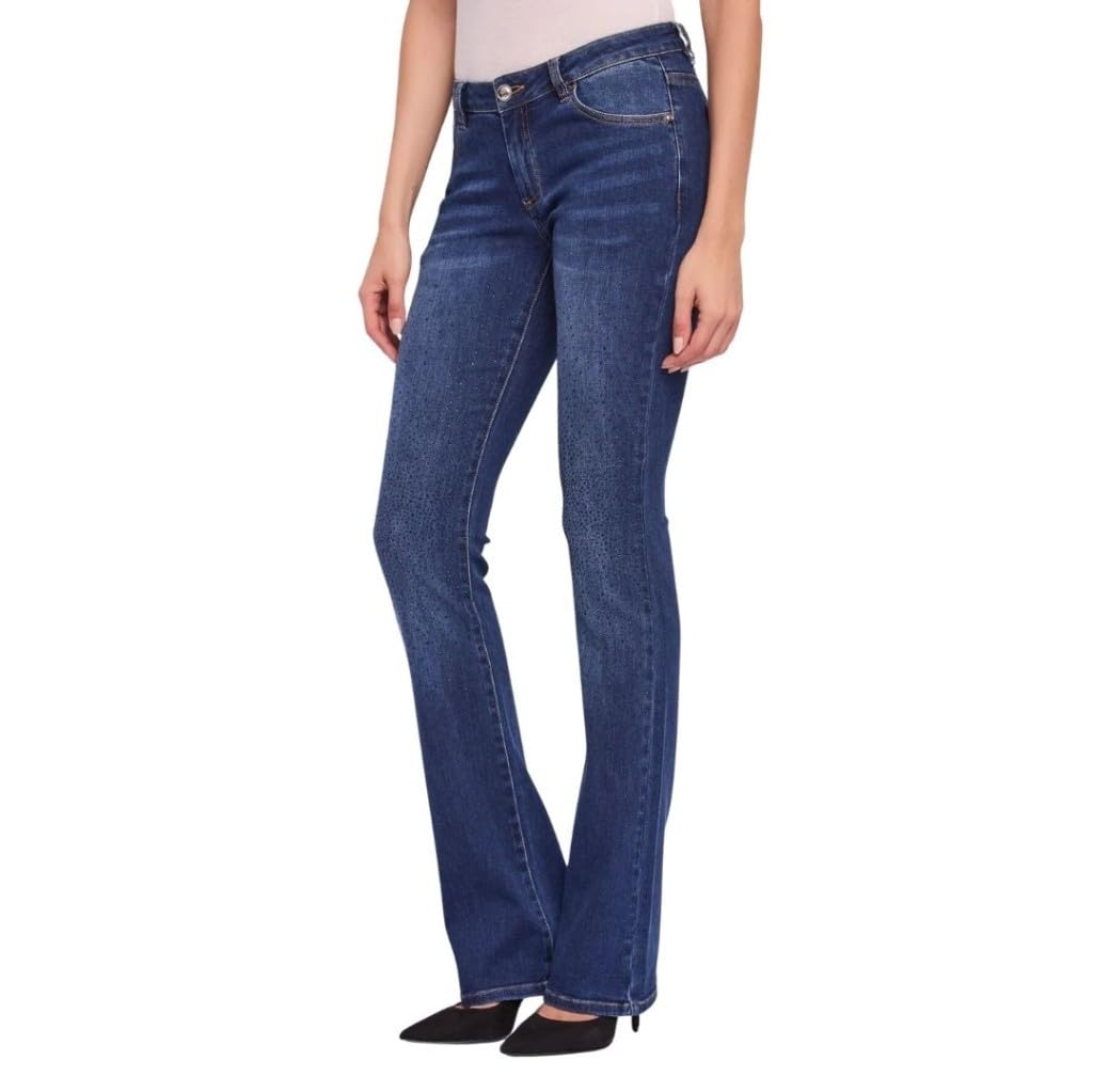 Gaudi Jeans Donna Bootcut in Cotone Elasticizzato Effetto Used, Denim a Gamba Svasata con Strass e Salpa Logata