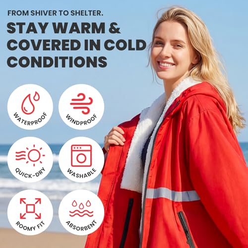 Image of Owntop Swim Parka Adult Kids | Waterproof & Quick-dry | 2-Way Zipper | Oversized Hooded Changing Robe for Beach Pool