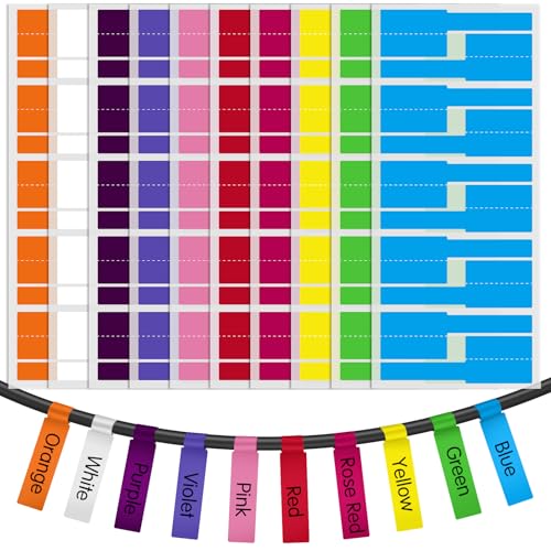 Caianwin 200 Stück Kabeletiketten 10 Farben Selbstklebend Beschreibbar Kabelkennzeichnung Wasserdicht Reißfest Kabelmarkierung für Kabelmanagement und Tägliche Markierung