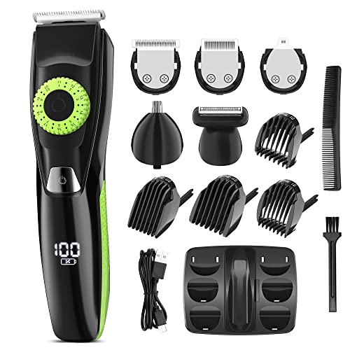 Beard Trimmer for Men, 5-in-1 Facial & Body Grooming Kit, Hair Trimmer, Precise Trimmer, Nose Trimmer, Body Hair Trimmer, with Adjustable Length Sliders, 40 Length Level Available - Green