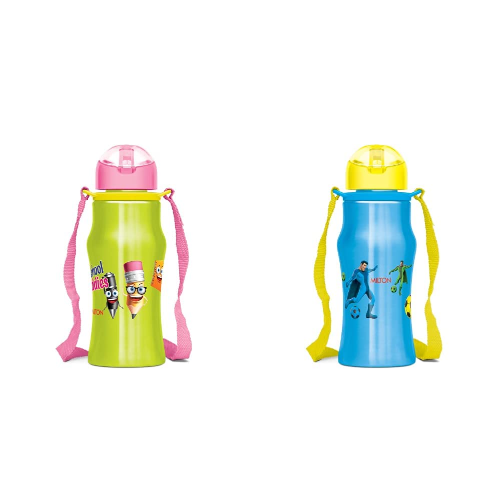 Milton Gaiety 450 Stainless Steel Insulated Water Bottle, 425 ml, Green & Gaiety 450 Stainless Steel Insulated Water Bottle, 425 ml, Blue Combo