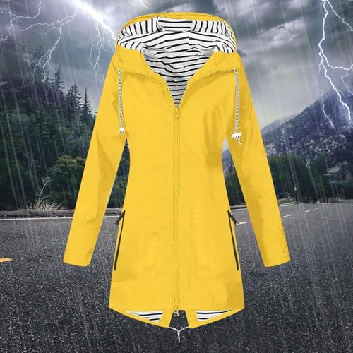 TANGNADE Women's Raincoats Waterproof Hooded Windproof Zip Up Rain Jacket with Hood Lightweight Outdoor Long Trench Coat2