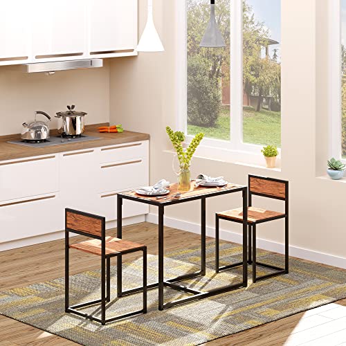 HOMCOM 3-Piece Industrial Dining Table Set for 2, Kitchen Table and Chairs, Dining Room Sets for Small Spaces, Rustic Brown