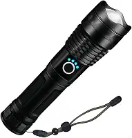Lanterna Tática Recarregável LED Ultra Potente com Zoom Resistente à Água e 5 Modos de Iluminação