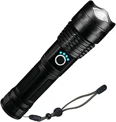 Lanterna Tática Recarregável LED Ultra Potente com Zoom Resistente à Água e 5 Modos de Iluminação