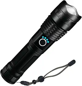 Lanterna Tática Recarregável LED Ultra Potente com Zoom Resistente à Água e 5 Modos de Iluminação