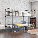 BOFENG Twin Over Twin Metal Bunk Beds with Side Ladders, Heavy Duty Bed Frame with Guardrail for Dormitory Bedroom Boys Girls Adults,No Box Spring Needed,Black