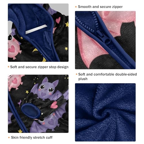 Cute Bats on Black Background Toddler Fleece Jacket Girl Boys Hooded Fleece Jacket Coat Warm Outwear Zip-up 3-10T3