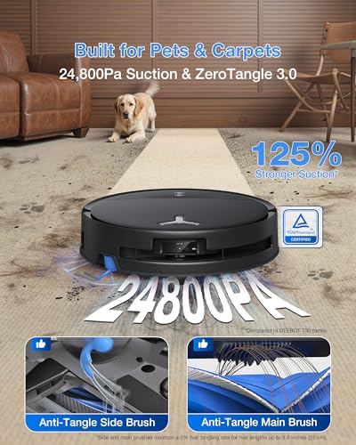 Image of ECOVACS DEEBOT T80S Omni Robot Vacuum and Mop, 24,800Pa Suction, Instant Self-Cleaning OZMO Roller Mop, Auto-Lift Mop for Carpet & Spill Protection, AI Navigation, ZeroTangle 3.0 for Pets Family