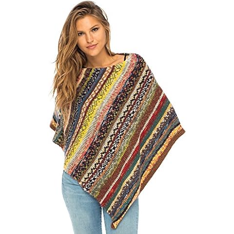 Back From Bali Womens Colorful Knit Poncho Sweater Cape Soft Striped Boho Tunic Shawl Multicolored Cover