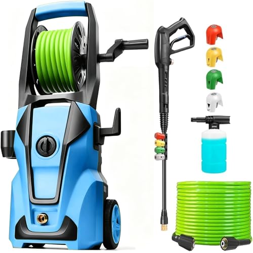Electric Pressure Washer Adjustable 5000PSI 4.0 GPM High Power Washers with 33ft Hose Reel, 4 Nozzle and Foam Cannon, Power Washers Machine for Home, Cars, Patio (Navy Blue)