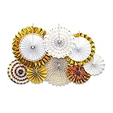GOLF Gold Party Fans | Gold Paper Fans Flower Hanging Banner for Party Decorations 8pcs/Pack