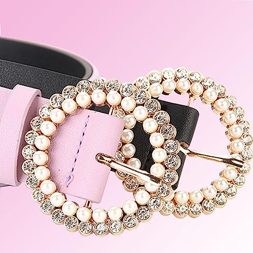 Leadigol PU Leather Pearl Belt, Vintage Round Buckle Women's Belt, Faux Leather Jeans Belt, Casual Buckle Waist Belt2