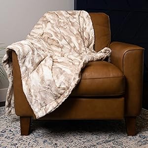 GRACED SOFT LUXURIES Softest Warm Elegant Cozy Faux Fur Home Throw Blanket (Marbled Ivory, Large 50″ x 60″)