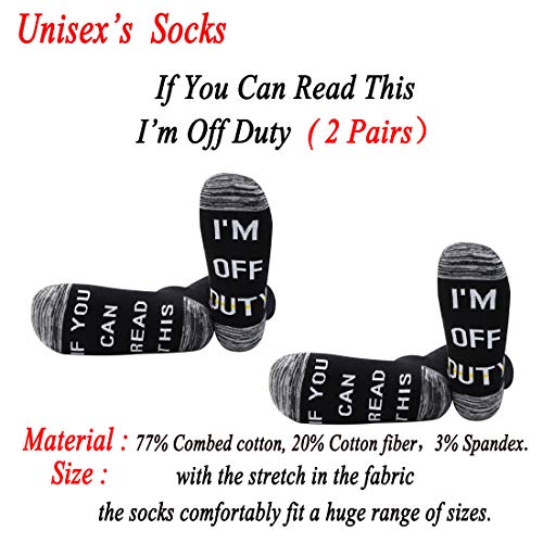 JXGZSO 2 Pairs Dispatcher Socks Gift 911 Dispatcher Gift Can Read This I’m Off Duty Socks Retirement Gift2