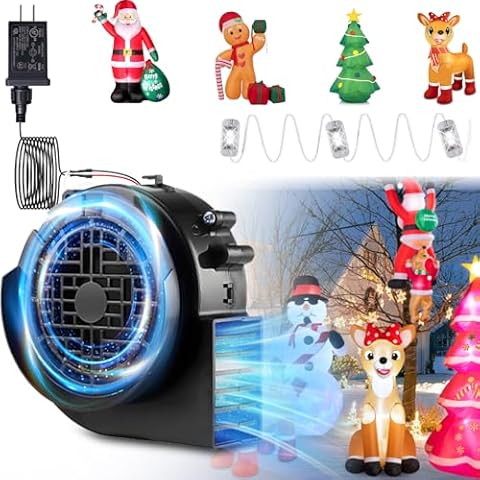 Inflatable Fan Replacement Blower Fan for Inflatables 12V 1A Air Blower for Inflatables with Light Strings for Christmas Inflatable Outdoor Decorations Yard, Lawn, Garden (3 White Light) Cover