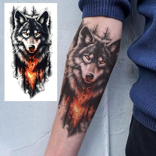 Image of MAYCREATE 34 Sheets Temporary Tattoo Sticker For Men Black Tattoo Stickers Beast on Arm Waterproof Large Tattoos Sticker Set