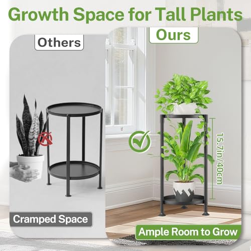 Image of iDavosic.ly 2 Tier Plant Stand Indoor with 10 Inch Wide Tray, Tiered Corner Metal Outdoor Flower Display Holder, Vertical Tall Rack for Patio Porch Living Room, Modern Black