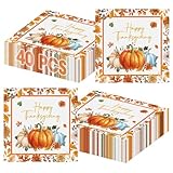 40 Pcs Happy Thanksgiving Napkins - 6.5 Inch Fall Watercolor Paper Napkins, 3-ply Disposable Pumpkin Maple Leaf Cocktail Napkin Tableware Set for Autumn Thanksgiving Party Decorations Supplies Favors