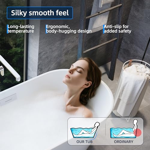 Image of Acrylic Freestanding Bathtub, Deep Soaking Tub with Non-Slip Base, CUPC Certified Free Standing Tub, Chrome Drain Bath Tub, Modern Tub for Bathrooms, White, 59Inch