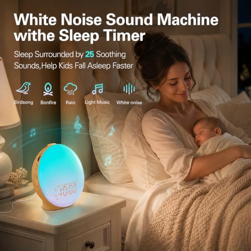 Image of JALL Full Screen Dimmer Sunrise Alarm Clocks for Bedrooms, Wake Up Light with FM Radio, 25 White Noise Sleep Sounds, Bluetooth Speaker, Dual Alarms Bedside Clock for Heavy Sleepers