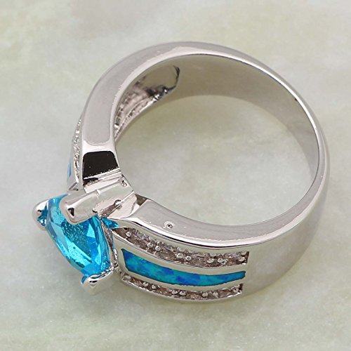 Cherryn Jewelry Wedding Women' Ring Blue Topaz Blue Opal Jewelry Ring Size 5 6 7 8 9 R452 #TOP1