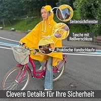 Regenponcho Fahrrad extra wasserdicht und robust - TEST SEHR GUT - Premium Regencape Fahrrad mit Reflektoren, Sichtfenster - Regenbekleidung als Regenponcho Herren und Damen - Regenjacke Gelb in XL – Ansicht 3