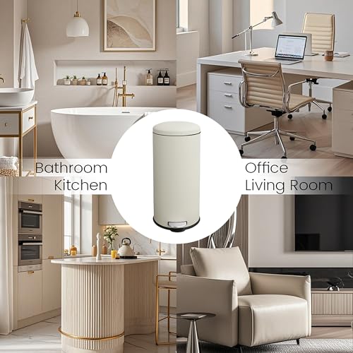 Caneca de basura redonda con tapa 30 litros beige miniatura 6