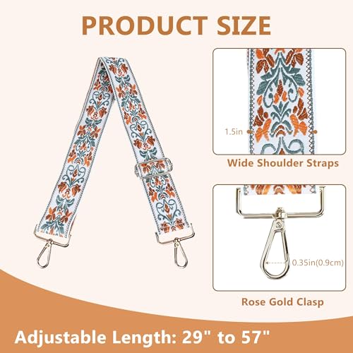 Image of Purse Strap, Adjustable Embroidery Flower 2 Inch Wide Purse Straps Replacement Crossbody for Women